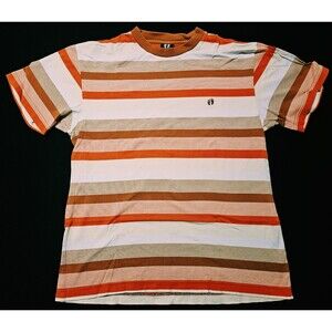 Vintage Hang Ten Striped T-Shirt Medium 70s 80s Surf Skate Orange Brown Ringer